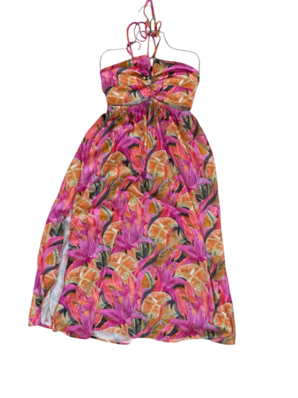 Women Pink Tropical Halter Dress
